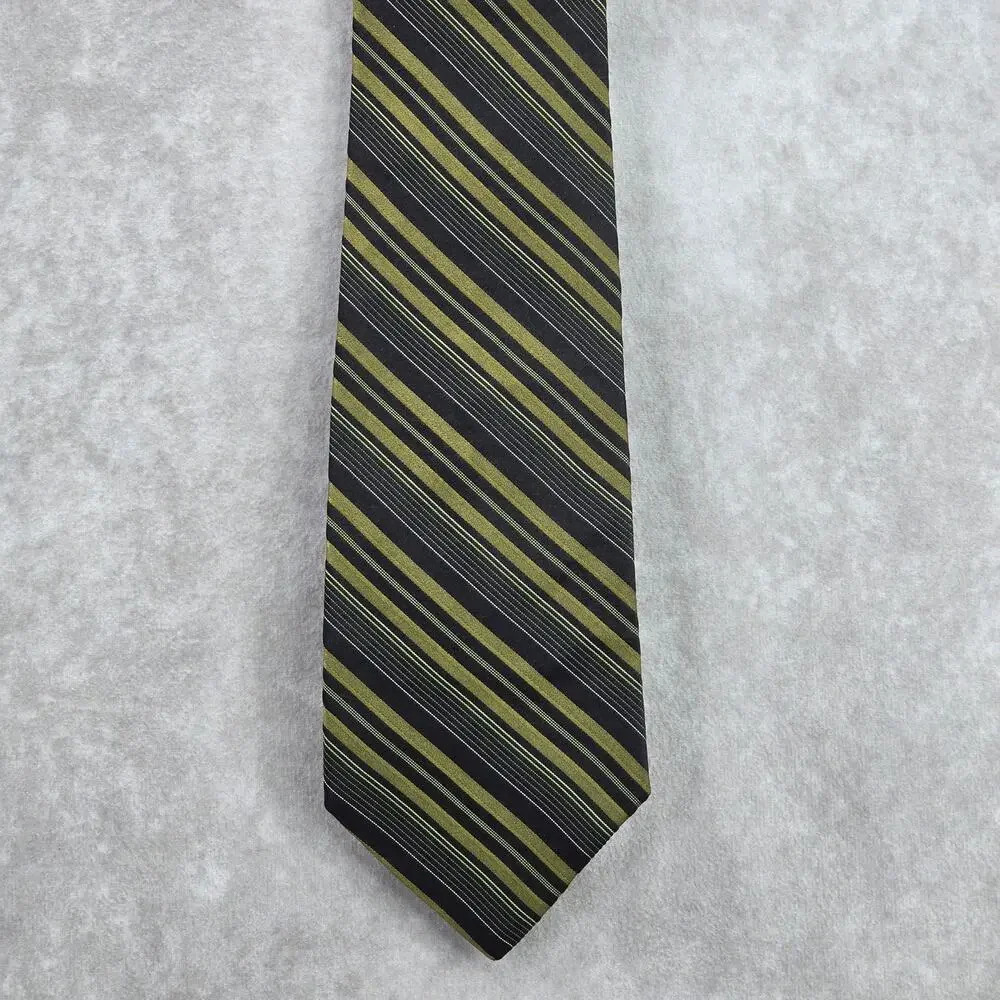 J. Ferrar USA Black Gold Striped‎ Geometric Repp Executive Silk Neck Tie Men's